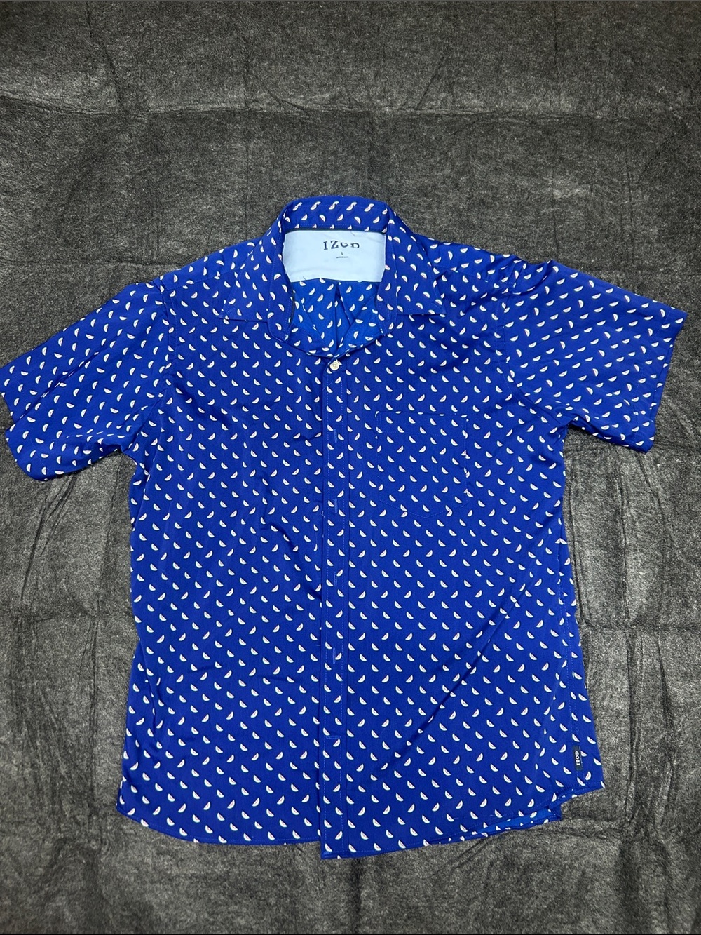 Izod Royal Blue Short-Sleeve Button-Down with White Watermelons Print